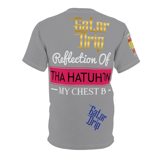 Light Grey Gator Drip Exclusive Supa-Heavy Excess-Stunna Flex Alligator Playuz Limited Edition OG Multi-Logo Rich Daddy “Reflection Of Tha Hatuh On My Chest B" Unisex Cut & Sew Playuz Tee