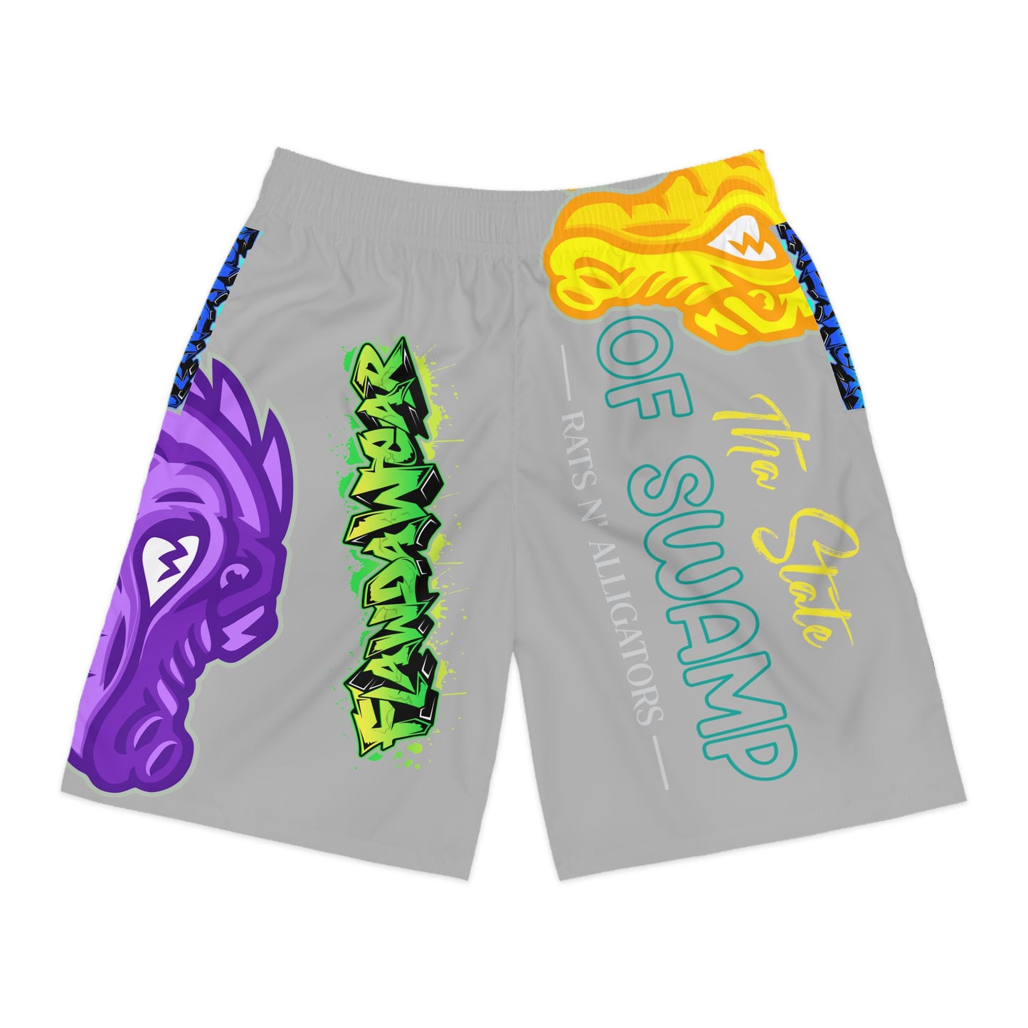 Light Grey Flawdawear Limited Edition OG Flawda Mane “Tha State Of Swamp Rats N’ Alligators” Men’s Jogguz Playuz Shorts