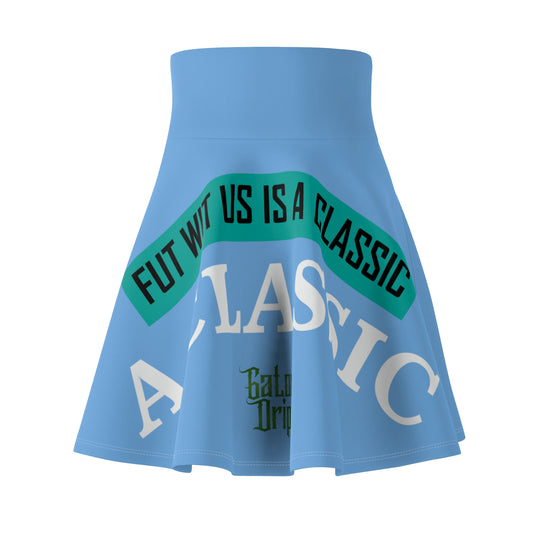 Light Blue Flawdawear x Gator Drip Supa-Heavy Excess-Stunna Hypa-Flex Limited Edition Alligator Playuz "Fut Wit Us Is A Classic" Women's Skater Playuz Skirt