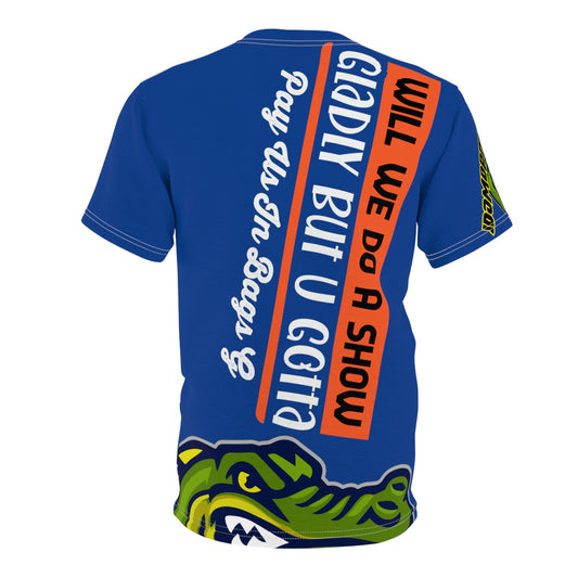 Dark Blue Flawdawear Limited Edition OG Rich Daddy “Will We Do A Show Gladly But U Gotta Pay Us In Bags G” Unisex Cut & Sew Playuz Tee