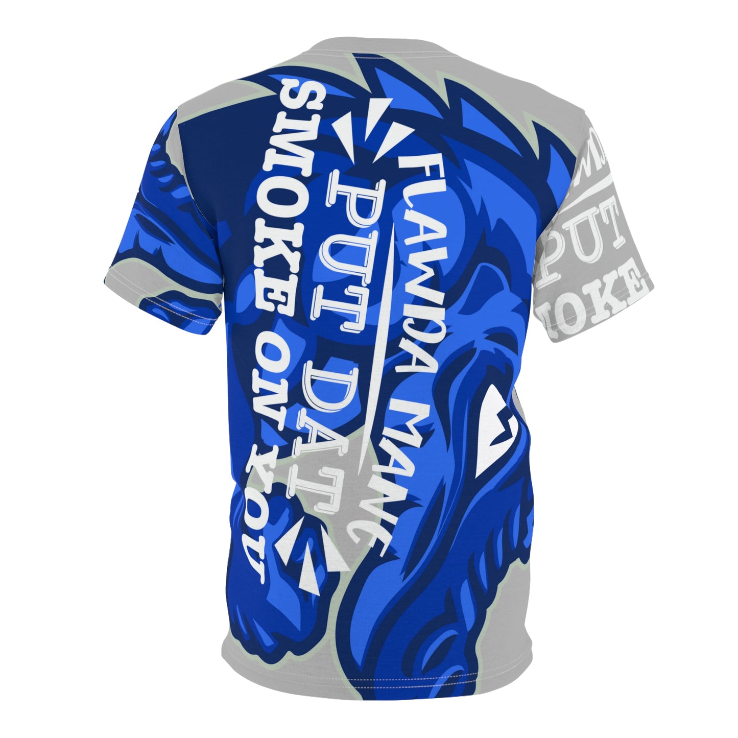 Light Grey/Blue Flawdawear Limited Edition OG Alligator Playuz “Flawda Mane Put Dat Smoke On You” Unisex Cut & Sew Playuz Tee