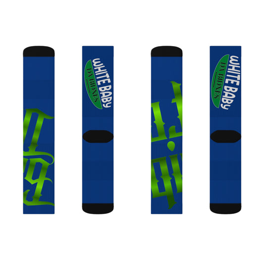 Dark Blue Gator Drip Supa-Heavy Excess-Stunna Hypa-Flex Limited Edition OG Rich Daddy “White Baby Da Bidness” Medium Playuz Socks