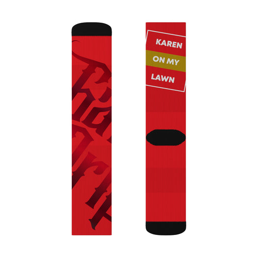 Red Gator Drip Supa-Heavy Excess-Stunna Hypa-Flex Limited Edition OG Alligator Papuh Playuz “Karen On My Lawn” Medium Playuz Socks