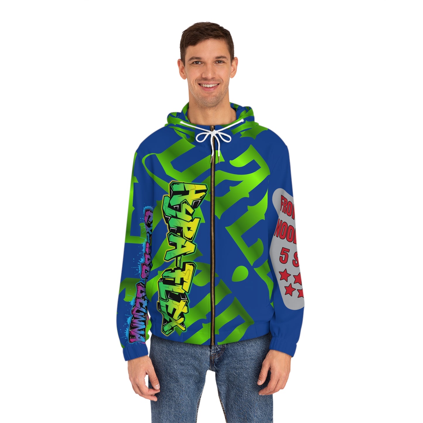 Blue Gator Drip Exclusive Supa-Heavy Excess-Stunna Hypa-Flex Limited Edition OG Flawda Mane “From Ramen Noodles To 5 Star" Men’s Full Zip Playuz Hoodie
