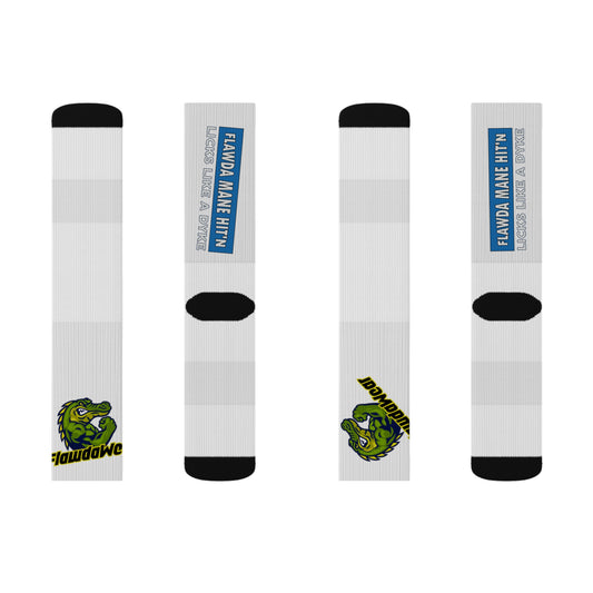 White Flawdawear Limited Edition OG Flawda Mane “Flawda Mane Hit’n Licks Like A Dyke” Medium Playuz Socks