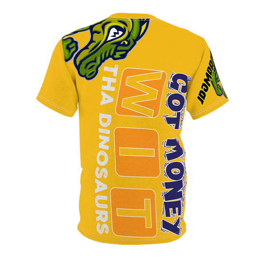 Yellow Flawdawear Limited Edition OG Rich Daddy “Got Money Wit Tha Dinosaurs” Unisex Cut & Sew Playuz Tee