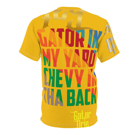 Yellow Gator Drip Exclusive Supa-Heavy Excess-Stunna Flex Alligator Playuz Limited Edition OG Multi-Logo Flawda Mane “Gator In My Yard Chevy In Tha Back" Unisex Cut & Sew Playuz Tee