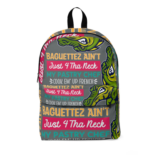 Dark Grey Flawdawear Limited Edition OG Alligator Playuz "Baguettez Ain't Just 4 Tha Neck My Pastry Chef Cook Em' Up French" Classic Backpack