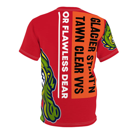 Dark Red Flawdawear Limited Edition OG Rich Daddy “Glacier Stunt’n Tawn Clear VVS Or Flawless Dear” Unisex Cut & Sew Playuz Tee