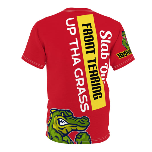 Dark Red Flawdawear Limited Edition OG Flawda Mane “Slab Out Front Terring Up Tha Grass” Unisex Cut & Sew Playuz Tee