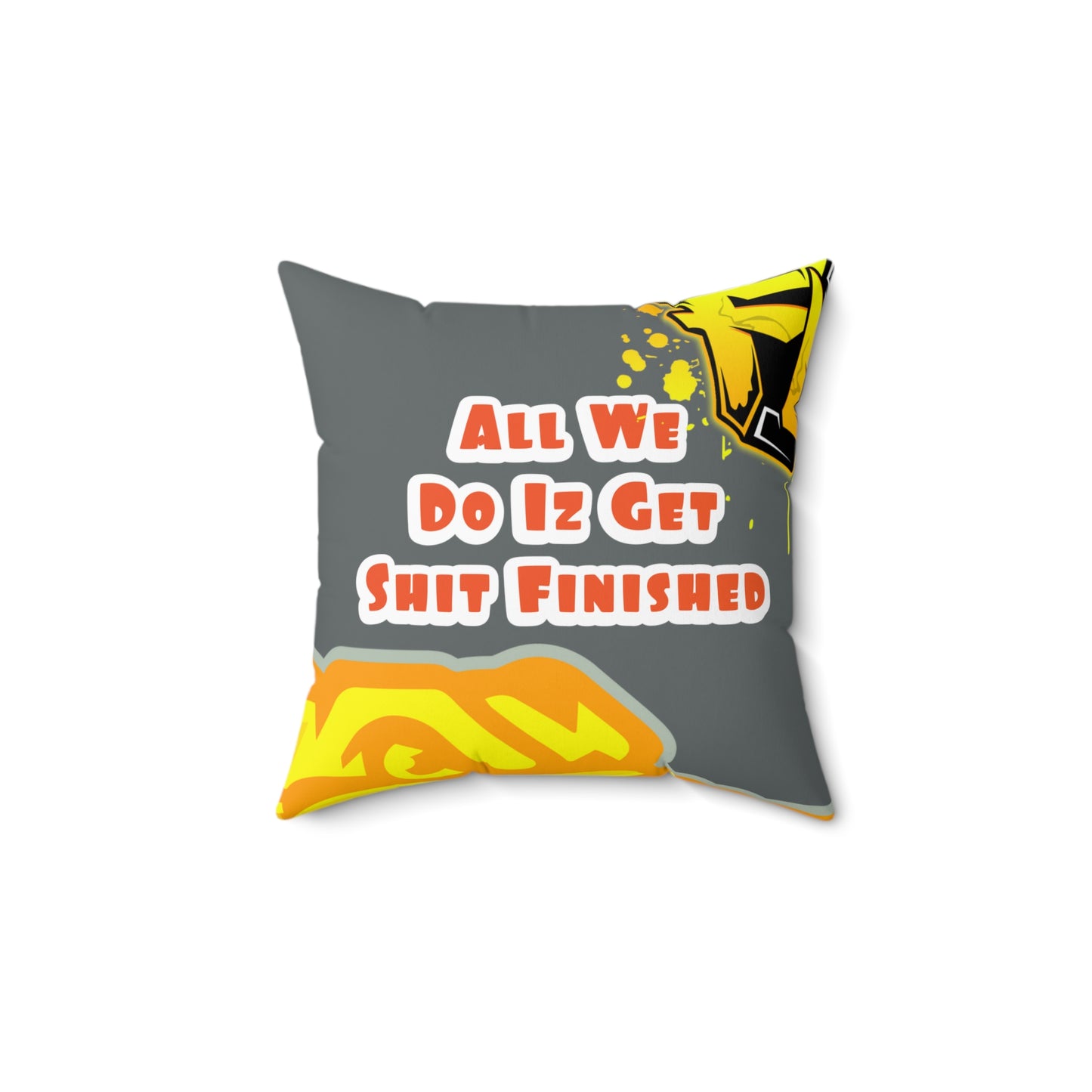 Dark Grey Flawdawear Limited Edition OG Alligator Playuz “All We Do Iz Get Shit Finished”” Spun Polyester Square Playuz Pillow