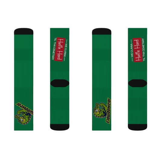 Dark Green Flawdawear Limited Edition OG Flawda Mane “We Gunna Hustle Hard Til Tha Cemetary” Medium Playuz Socks