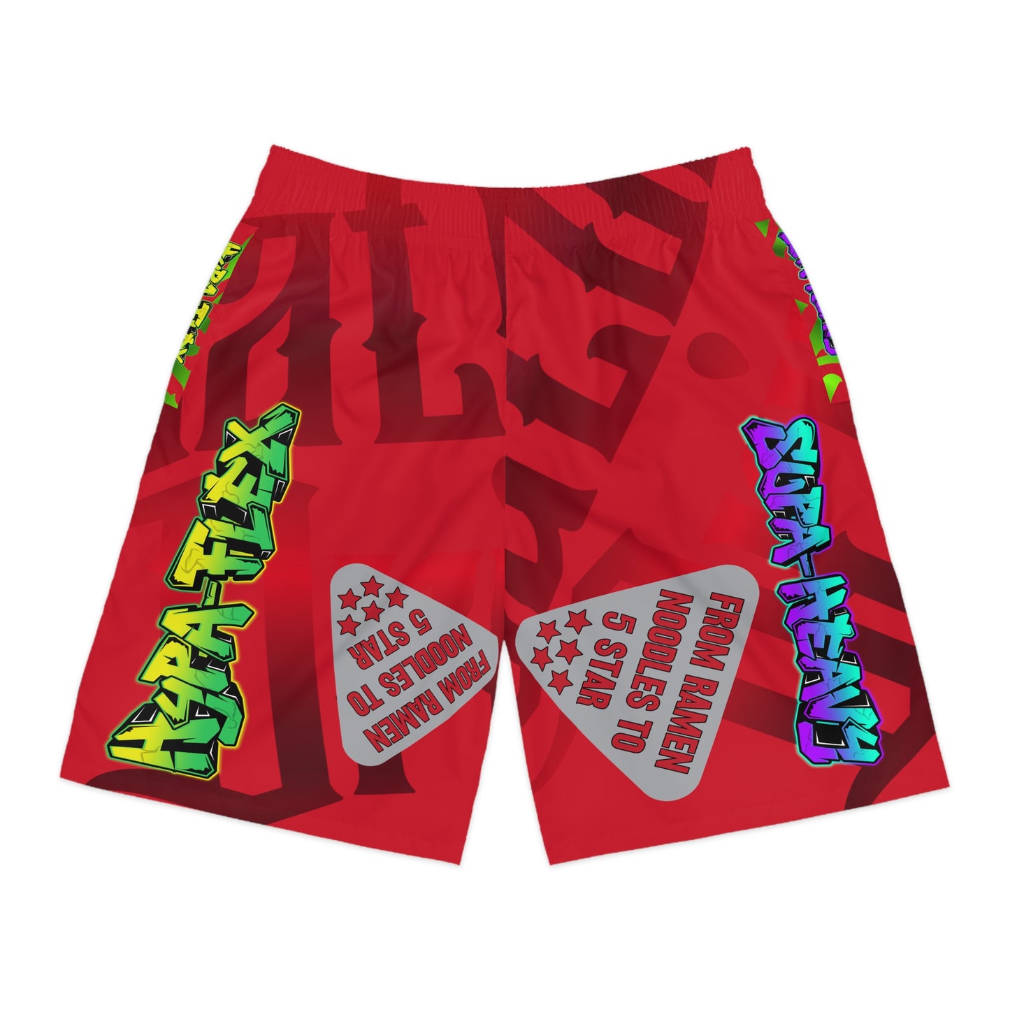 Red Gator Drip Exclusive Supa-Heavy Excess-Stunna Hypa-Flex Limited Edition OG Flawda Mane “From Ramen Noodles To 5 Star" Men’s Jogguz Playuz Shorts