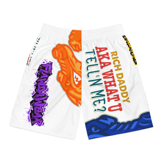 White Flawdawear Limited Edition OG Rich Daddy “Rich Daddy AKA What U Tell’n ME?” Men’s Jogguz Playuz Shorts
