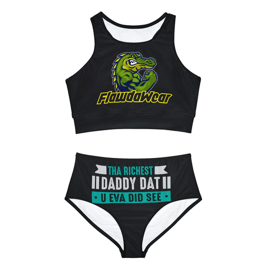 Black Flawdawear Limited Edition OG Rich Daddy "Tha Richest Daddy Dat U Eva Did See" Sporty Lady Playuz Bikini Set
