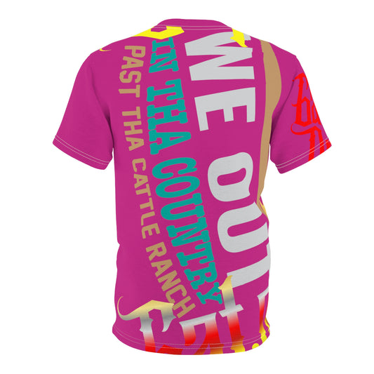 Pink Gator Drip Exclusive Supa-Heavy Excess-Stunna Flex Alligator Playuz Limited Edition OG Multi-Logo Rich Daddy “We Out In Tha Country Past Tha Cattle Ranch” Unisex Cut & Sew Playuz Tee