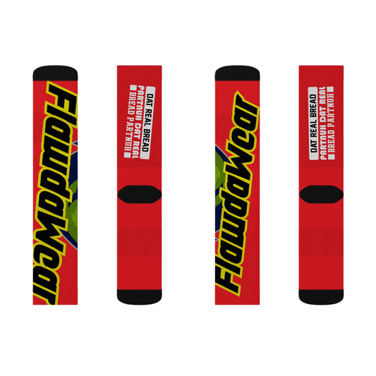 Red Flawdawear Limited Edition OG Alligator Papuh Playuz “Dat Real Bread Partnuh Dat Real Bread Partnuh” Medium Playuz Socks