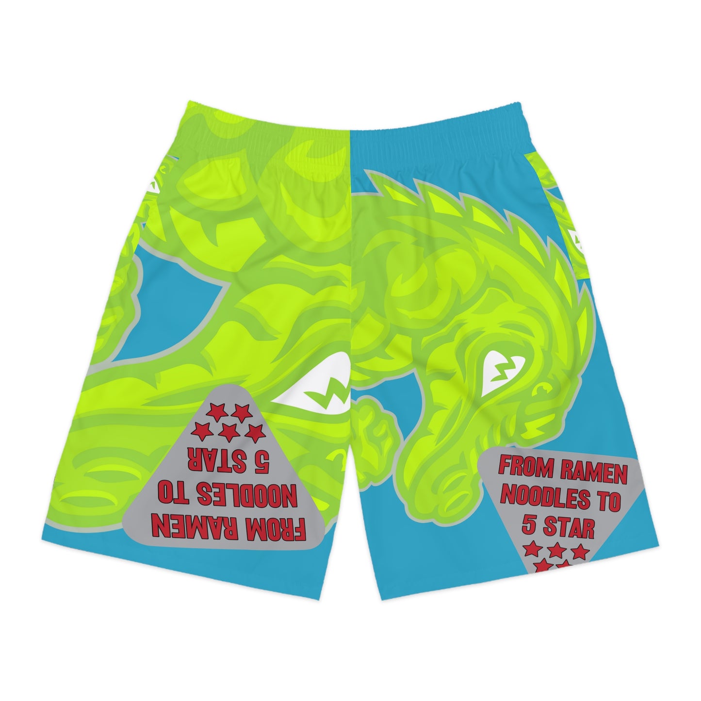 Turquoise/Lime Flawdawear Limited Edition OG Flawda Mane “From Ramen Noodles To 5 Star” Men’s Jogguz Playuz Shorts