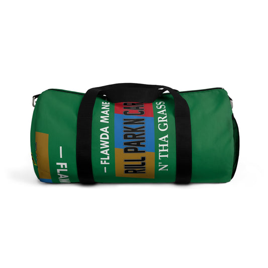 Dark Green Flawdawear Limited Edition OG Flawda Mane “Flawda Mane Rill Parkn Carz N’ Tha Grass” Duffle Playuz Bag