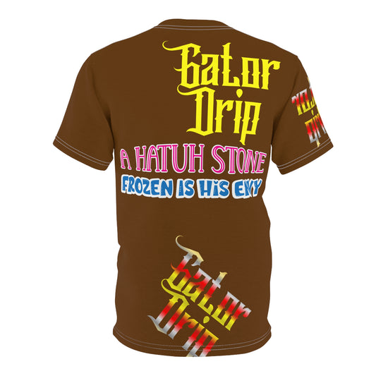 Brown Gator Drip Exclusive Supa-Heavy Excess-Stunna Flex Alligator Playuz Limited Edition OG Multi-Logo Rich Daddy “A Hatuh Stone Frozen In His Envy" Unisex Cut & Sew Playuz Tee