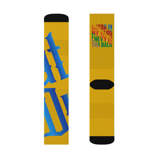 Yellow Gator Drip Supa-Heavy Excess-Stunna Hypa-Flex Limited Edition OG Flawda Mane “Gator In My Yard Chevy In Tha Back” Medium Playuz Socks
