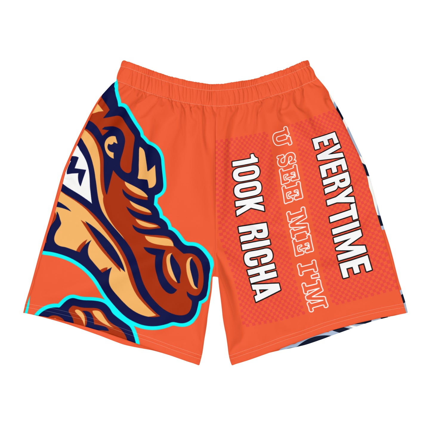 Orange Flawdawear Limited Edition OG Rich Daddy “Everytime U See Me I’m 100K Richa” Men’s Athletic Playuz Shorts