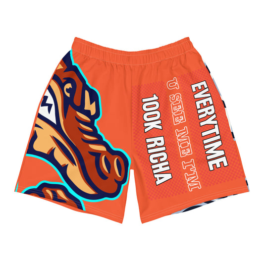 Orange Flawdawear Limited Edition OG Rich Daddy “Everytime U See Me I’m 100K Richa” Men’s Athletic Playuz Shorts