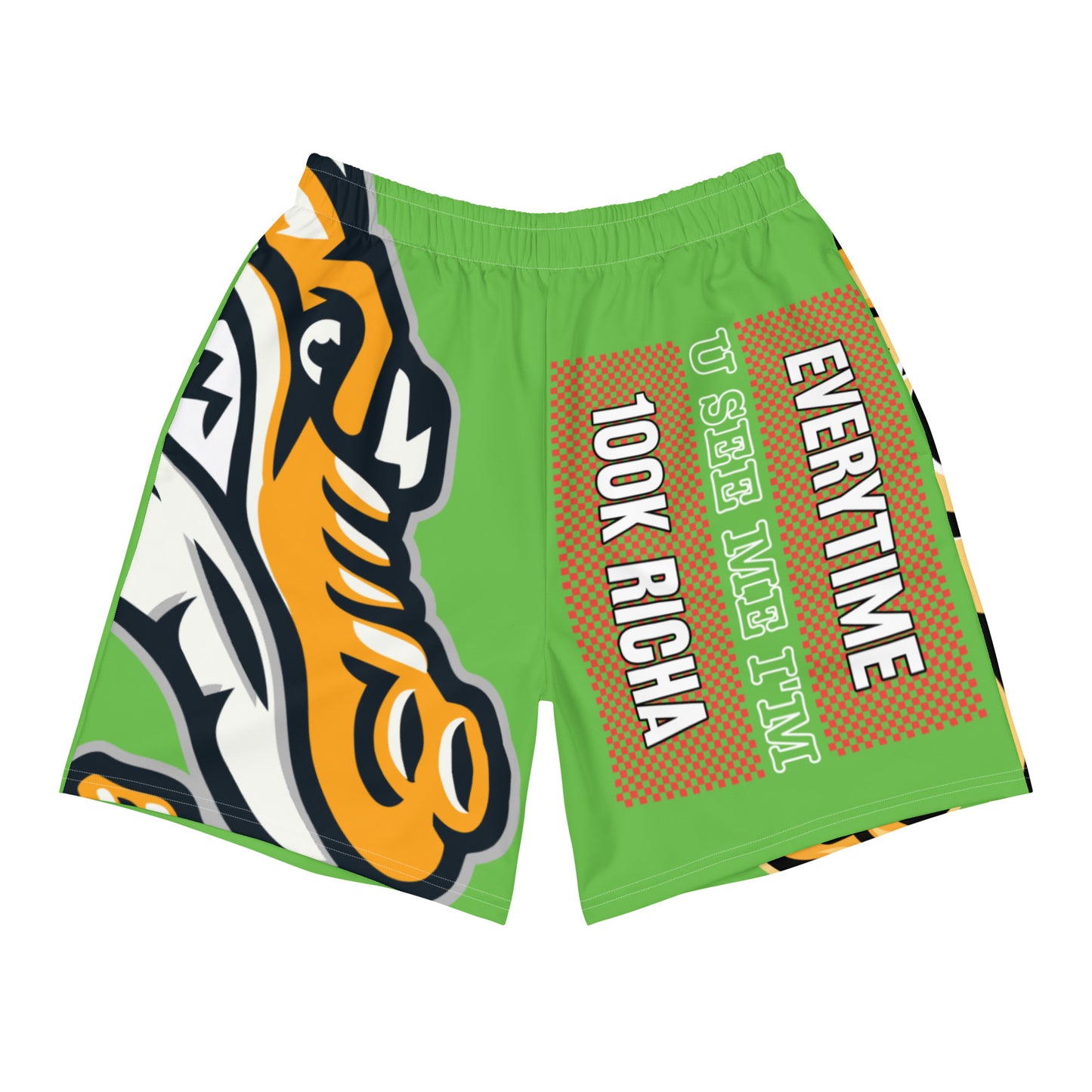 Green Flawdawear Limited Edition OG Rich Daddy “Everytime U See Me I’m 100K Richa” Men’s Athletic Playuz Shorts