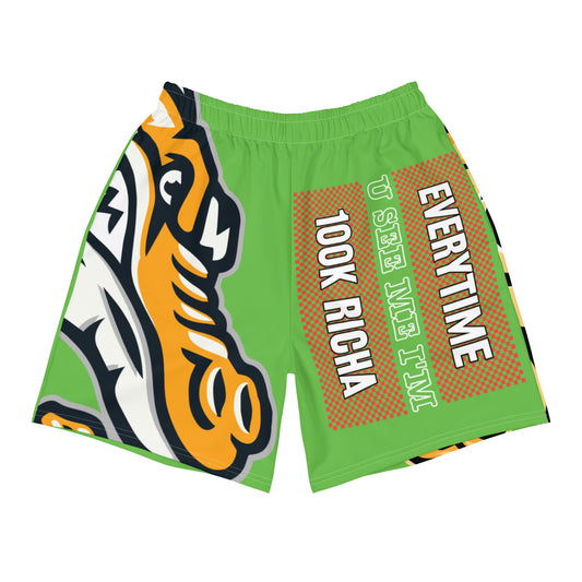 Green Flawdawear Limited Edition OG Rich Daddy “Everytime U See Me I’m 100K Richa” Men’s Athletic Playuz Shorts