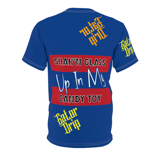 Dark Blue Gator Drip Exclusive Supa-Heavy Excess-Stunna Flex Alligator Playuz Limited Edition OG Multi-Logo Flawda Mane “Shak’n Glass Up In My Candy Toy" Unisex Cut & Sew Playuz Tee