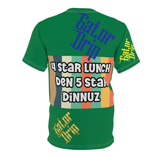 Dark Green Gator Drip Exclusive Supa-Heavy Excess-Stunna Flex Alligator Playuz Limited Edition OG Multi-Logo Rich Daddy “4 Star Lunch Den 5 Star Dinnuz" Unisex Cut & Sew Playuz Tee