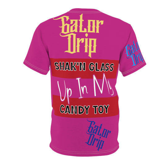 Pink Gator Drip Exclusive Supa-Heavy Excess-Stunna Flex Alligator Playuz Limited Edition OG Multi-Logo Flawda Mane “Shak’n Glass Up In My Candy Toy" Unisex Cut & Sew Playuz Tee