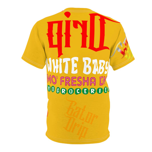 Yellow Gator Drip Exclusive Supa-Heavy Excess-Stunna Flex Alligator Playuz Limited Edition OG Multi-Logo Rich Daddy “White Baby Mo’ Fresha Den Yo Groceries" Unisex Cut & Sew Playuz Tee