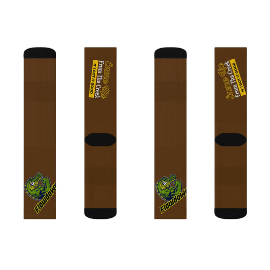 Brown Flawdawear Limited Edition OG Flawda Mane “Came Up Frum Tha Creek N’ I Got It Good” Medium Playuz Socks