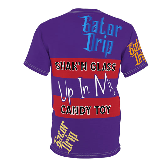 Purple Gator Drip Exclusive Supa-Heavy Excess-Stunna Flex Alligator Playuz Limited Edition OG Multi-Logo Flawda Mane “Shak’n Glass Up In My Candy Toy" Unisex Cut & Sew Playuz Tee