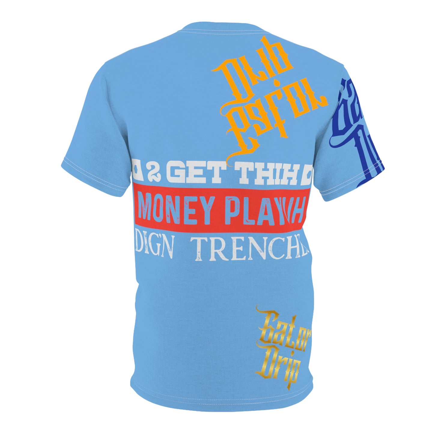 Light Blue Gator Drip Exclusive Supa-Heavy Excess-Stunna Flex Alligator Playuz Limited Edition OG Multi-Logo Rich Daddy “2 Get Thih Money Playuh Dig’n Trenches" Unisex Cut & Sew Playuz Tee