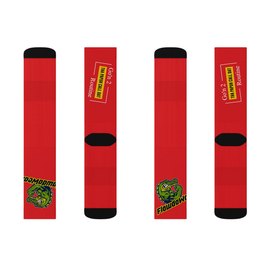 Red Flawdawear Limited Edition OG Rich Daddy “Go’n 2 Tha Papuh Call Dat Routine” Medium Playuz Socks