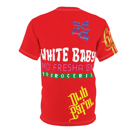 Red Gator Drip Exclusive Supa-Heavy Excess-Stunna Flex Alligator Playuz Limited Edition OG Multi-Logo Rich Daddy “White Baby Mo’ Fresha Den Yo Groceries" Unisex Cut & Sew Playuz Tee
