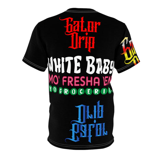 Black Gator Drip Exclusive Supa-Heavy Excess-Stunna Flex Alligator Playuz Limited Edition OG Multi-Logo Rich Daddy “White Baby Mo’ Fresha Den Yo Groceries" Unisex Cut & Sew Playuz Tee
