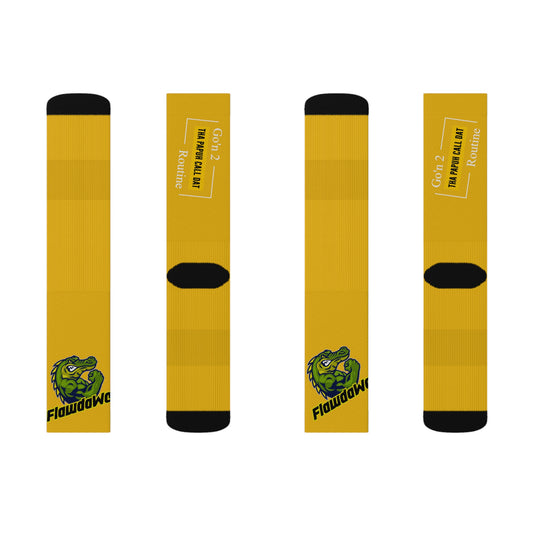Yellow Flawdawear Limited Edition OG Rich Daddy “Go’n 2 Tha Papuh Call Dat Routine” Medium Playuz Socks