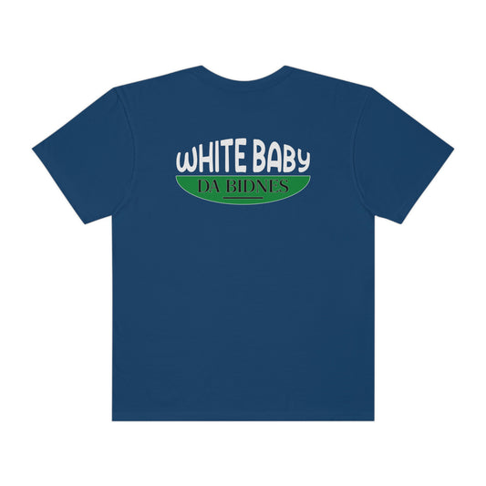 Navy Flawdawear Limited Edition OG Rich Daddy "White Baby Da Bidnes" Unisex Garment-Dyed Playuz T-shirt