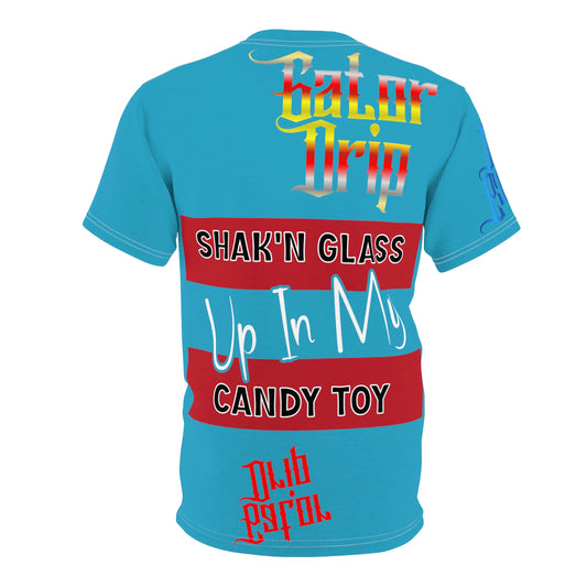 Turquoise Gator Drip Exclusive Supa-Heavy Excess-Stunna Flex Alligator Playuz Limited Edition OG Multi-Logo Flawda Mane “Shak’n Glass Up In My Candy Toy" Unisex Cut & Sew Playuz Tee