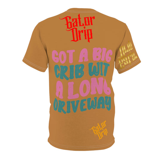 Light Brown Gator Drip Exclusive Supa-Heavy Excess-Stunna Flex Alligator Playuz Limited Edition OG Multi-Logo Flawda Mane “Got A Big Crib Wit A Long Driveway" Unisex Cut & Sew Playuz Tee