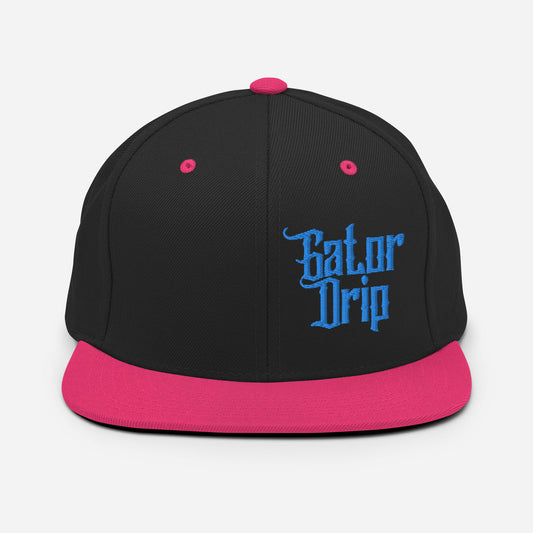 Black/Neon Pink Gator Drip x Yupoong 6089M Exclusive Supa-Heavy Excess-Stunna Hypa-Flex Alligator Playuz Limited Edition OG Light Blue Logo Classic Snapback Playuz Hat