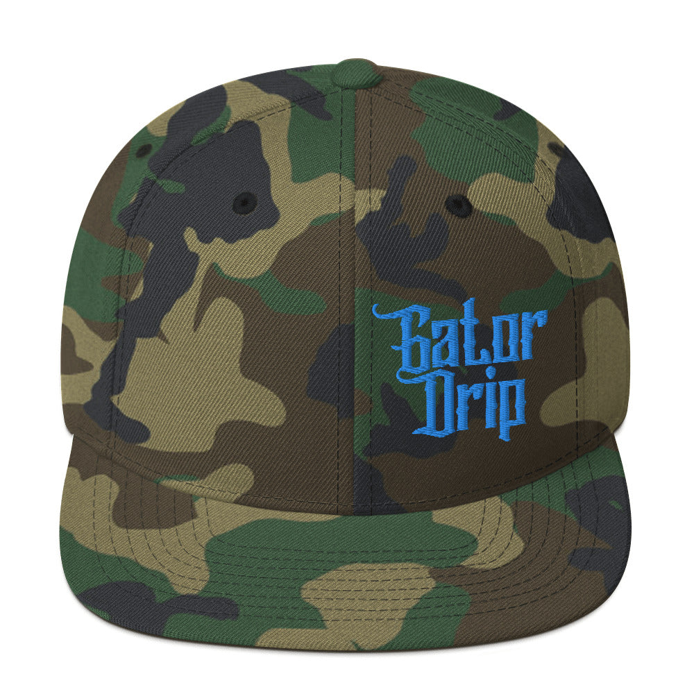 Green Camo Gator Drip x Yupoong 6089M Exclusive Supa-Heavy Excess-Stunna Hypa-Flex Alligator Playuz Limited Edition OG Aqua/Teal Logo Classic Snapback Playuz Hat