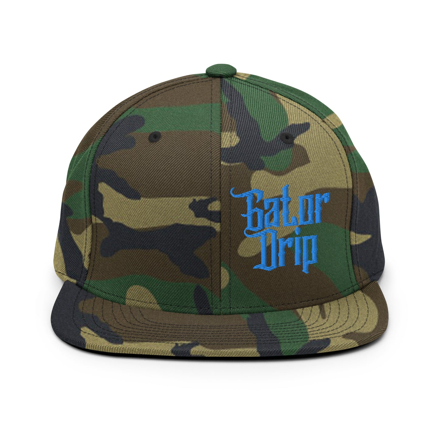 Green Camo Gator Drip x Yupoong 6089M Exclusive Supa-Heavy Excess-Stunna Hypa-Flex Alligator Playuz Limited Edition OG Aqua/Teal Logo Classic Snapback Playuz Hat