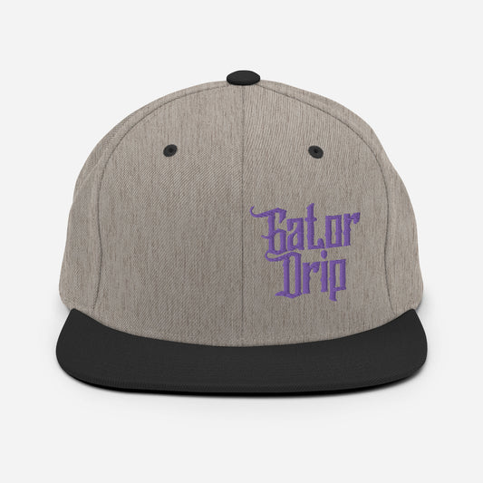 Heather/Black Gator Drip x Yupoong 6089M Exclusive Supa-Heavy Excess-Stunna Hypa-Flex Alligator Playuz Limited Edition OG Purple Logo Classic Snapback Playuz Hat