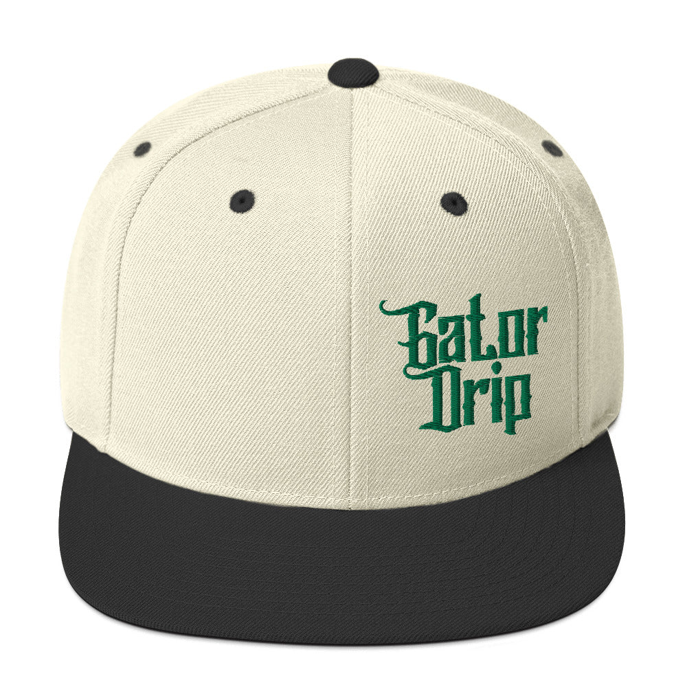 Natural/Black Gator Drip x Yupoong 6089M Exclusive Supa-Heavy Excess-Stunna Hypa-Flex Alligator Playuz Limited Edition OG Kelly Green Logo Classic Snapback Playuz Hat