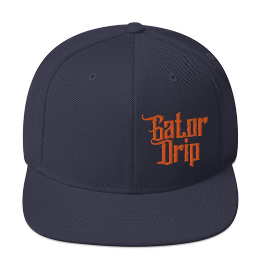 Navy Gator Drip x Yupoong 6089M Exclusive Supa-Heavy Excess-Stunna Hypa-Flex Alligator Playuz Limited Edition OG Orange Logo Classic Snapback Playuz Hat