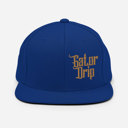Royal Blue Gator Drip x Yupoong 6089M Exclusive Supa-Heavy Excess-Stunna Hypa-Flex Alligator Playuz Limited Edition OG Old Gold Logo Classic Snapback Playuz Hat